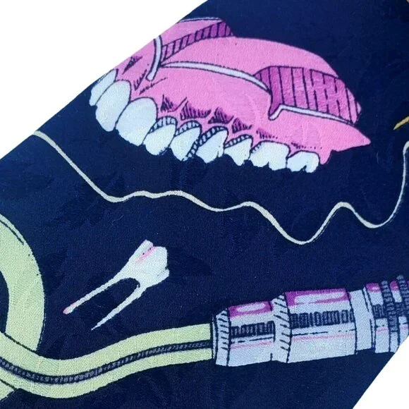 Vintage Nicole Miller 1992 Tie Novelty Graphic Print Teeth Dentist Wide Funny - Picture 4 of 10